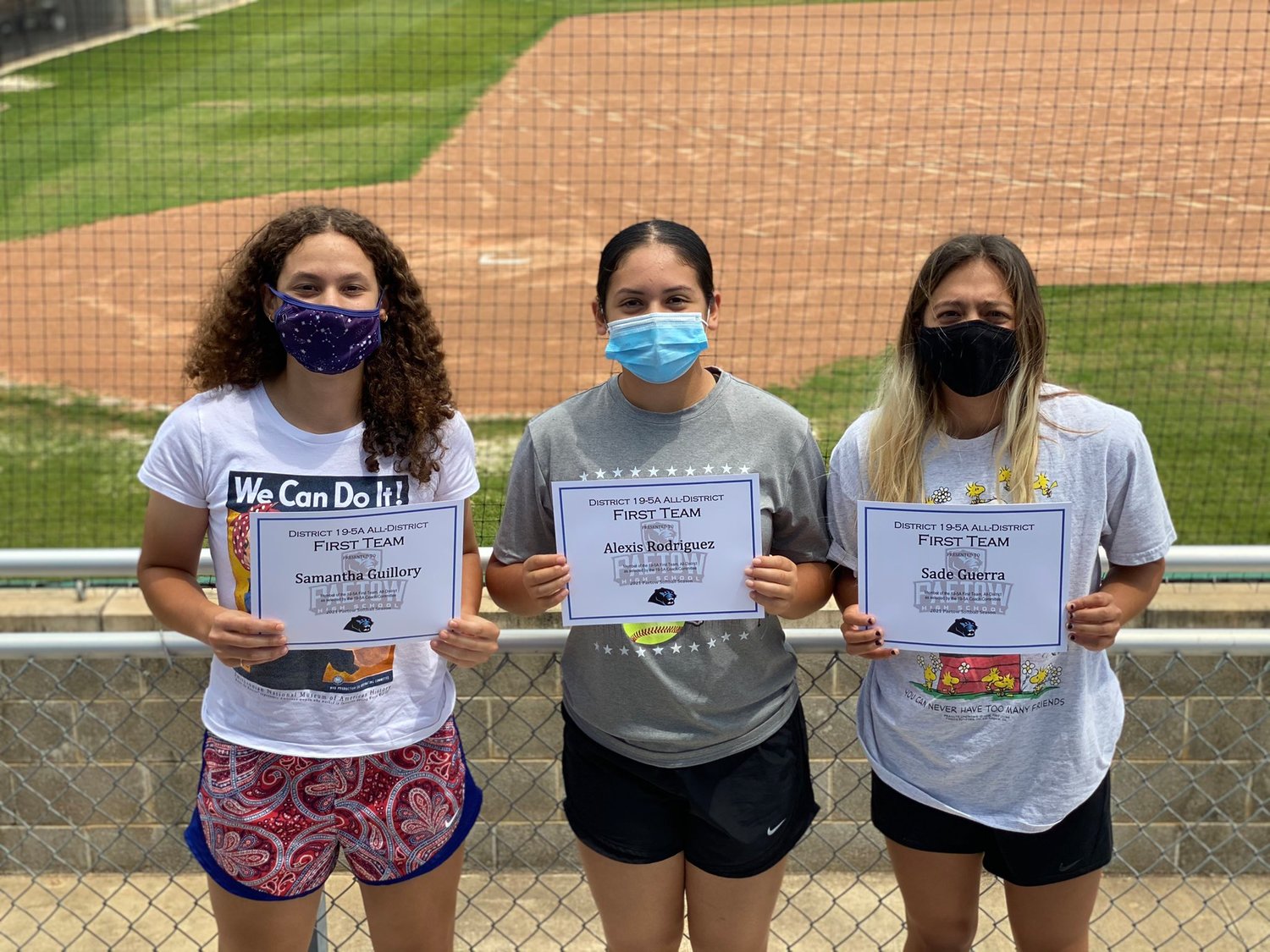 From left to right, Paetow’s Samantha Guillory, Alexis Rodriguez and Sade Guerra were named to the 19-5A softball all-district first team.